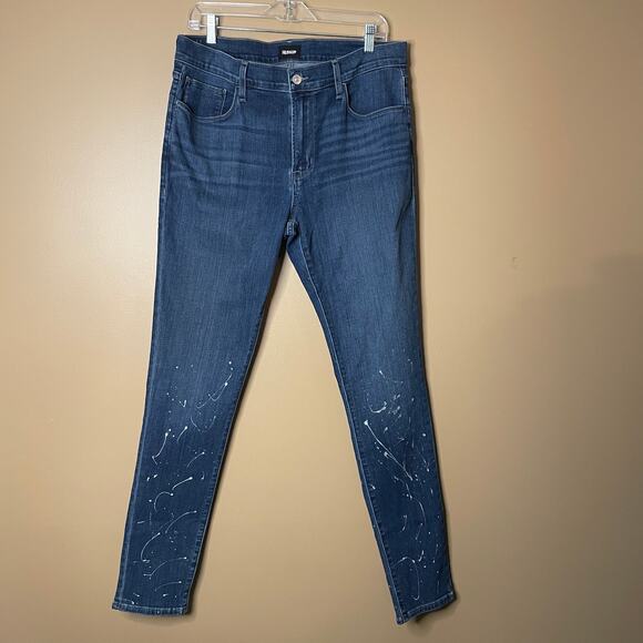 Hudson Zane Skinny Blue Stretch Jeans Gray Paint Drips Splatter 33 NWT - Picture 1 of 10